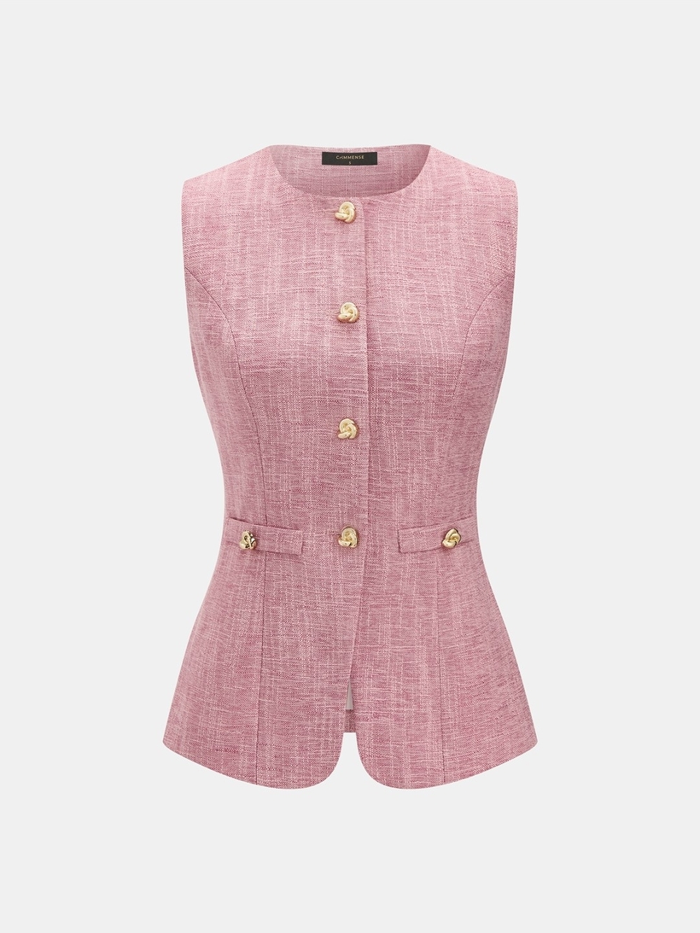 Commense Pink Tweed Peplum Skirt Set with Gold Buttons - Picture 2 of 9